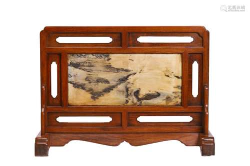 Hardwood with Marble Inlaid Screen