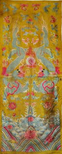 Yellow Silk Embroidered Dragon banner