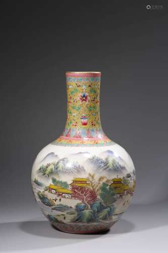 Colored Figure and Shanshui Pattern Vase