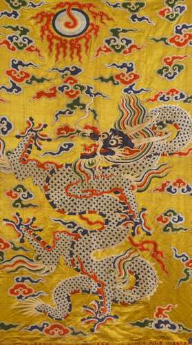 Yellow Silk Embroidered Dragon Banner