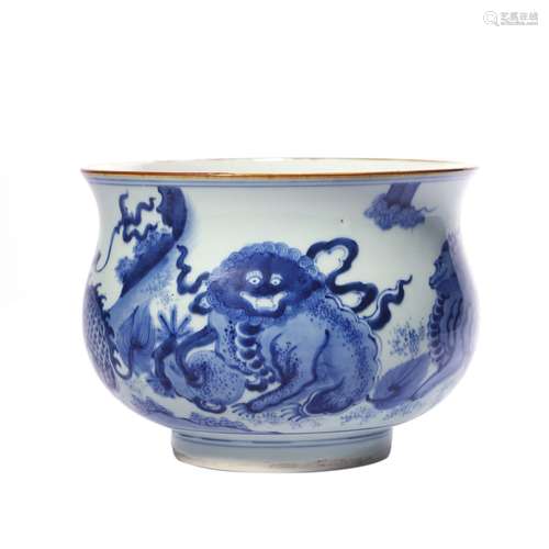 Qilin Pattern Blue and White Porcelain Censer