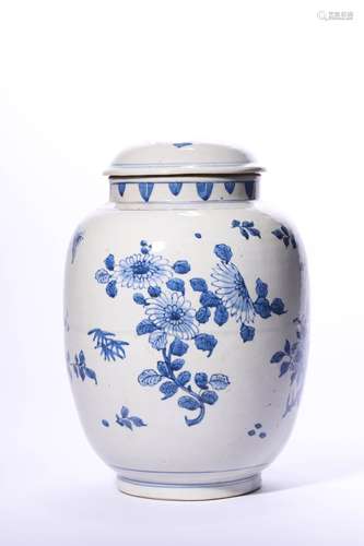 Flower Pattern Blue and White Porcelain Jar