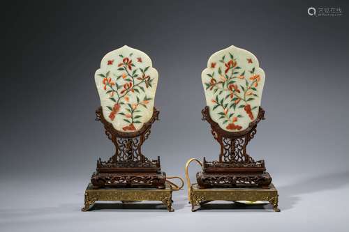 A Pair of Screens with Gem Inlaid