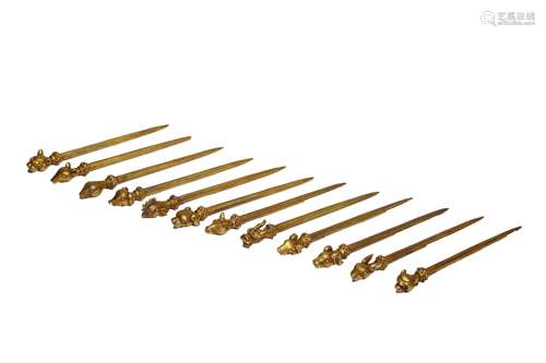 Twelve Gilt Zodiac Hairpins