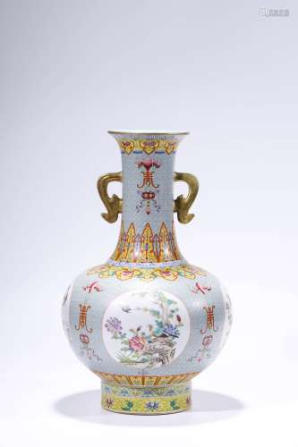 Flower and Bird Pattern Colored Vase