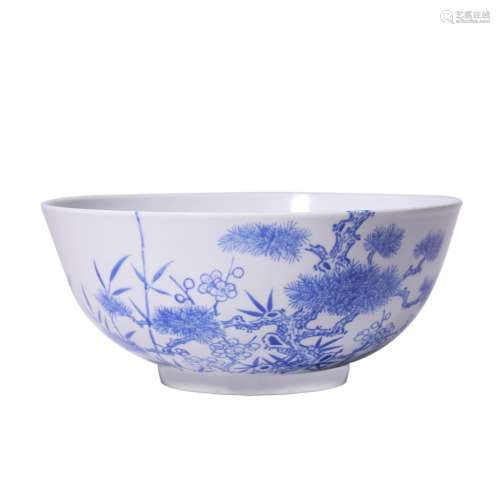 Bamboo and Plum Pattern Blue and White Porcelain Bowl