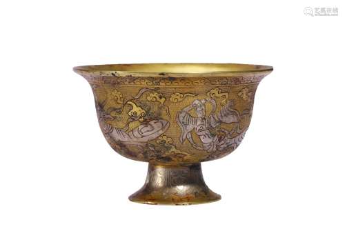 Fairy Figure Pattern Bronze with Silver Inlaid Bowl