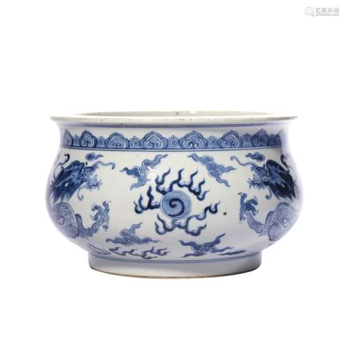 Dragon Pattern Blue and White Porcelain Censer