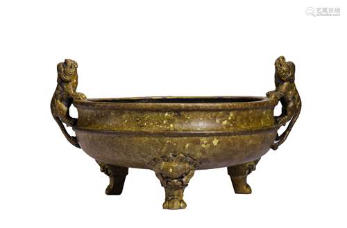 Beast Shape Handle Tripod Censer with Gold Flakes