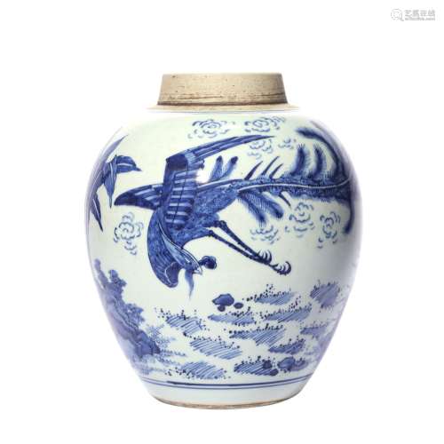 Phoenix Pattern Blue and White Porcelain Jar