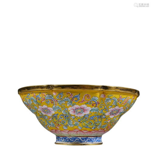 A CANTON ENAMEL â€˜FLORALâ€™ BOWL