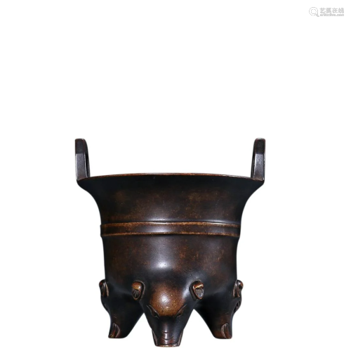 A BRONZE DING -FORM TRIPOD CENSER