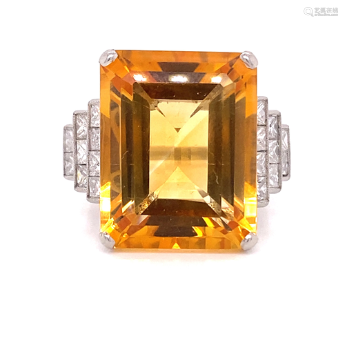 Platinum Citrine Diamond Ring