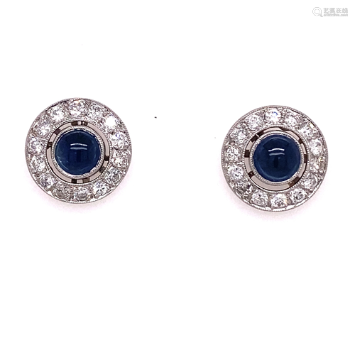 Platinum Diamond Sapphire Stud Earrings