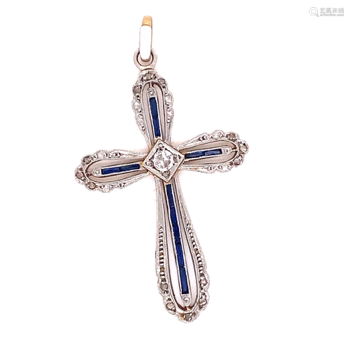 1920’s Platinum Gold Sapphire & Diamond Cross