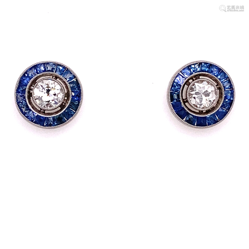 Platinum Sapphire Diamond Target Earrings