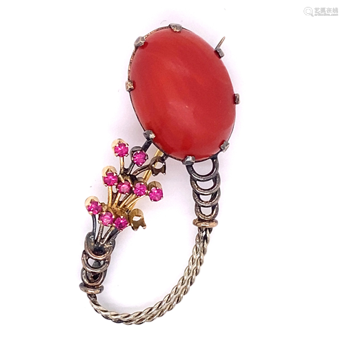 14k Coral Brooch