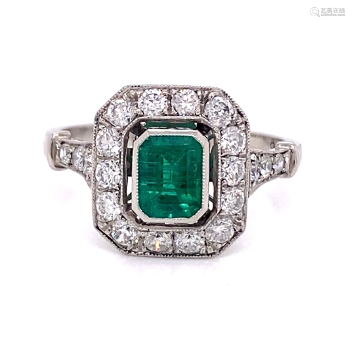 Platinum Diamond Colombian Emerald Ring