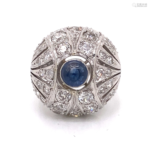 Platinum Diamond Sapphire Round Cluster Ring