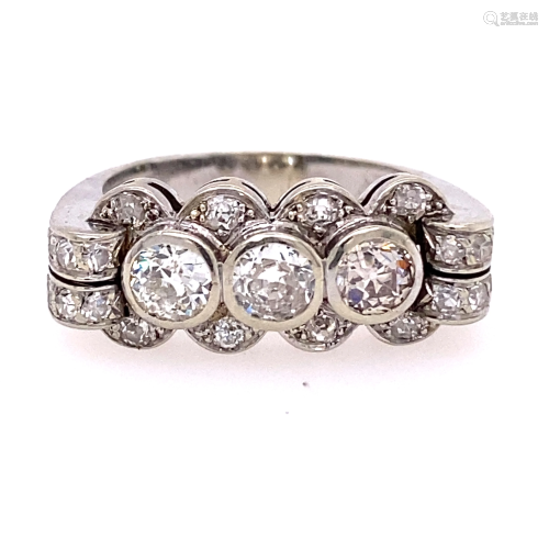 Platinum Art Deco European Cut Diamond Ring