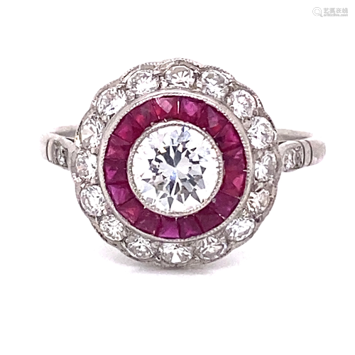 Platinum Diamond Ruby Target Ring