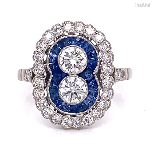 Platinum Diamond Sapphire 8 Figure Ring