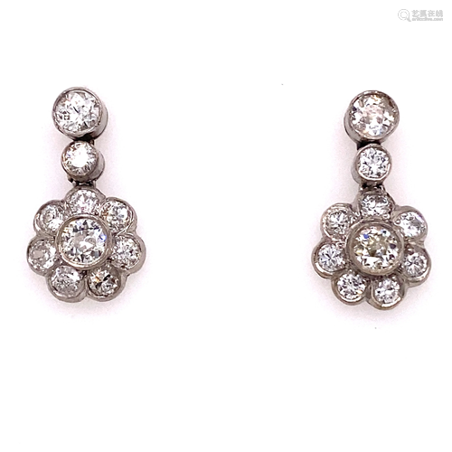 1920’s Platinum Diamond Rosetta Earrings