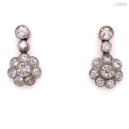 1920’s Platinum Diamond Rosetta Earrings