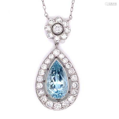 18k Diamond Aqua Pear Shaped Pendant