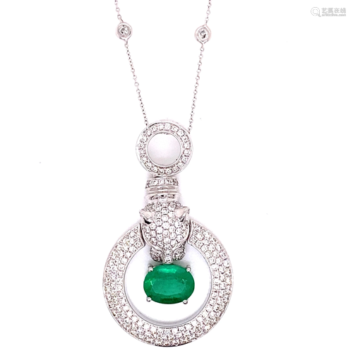 18k Emerald Diamond Panther Necklace