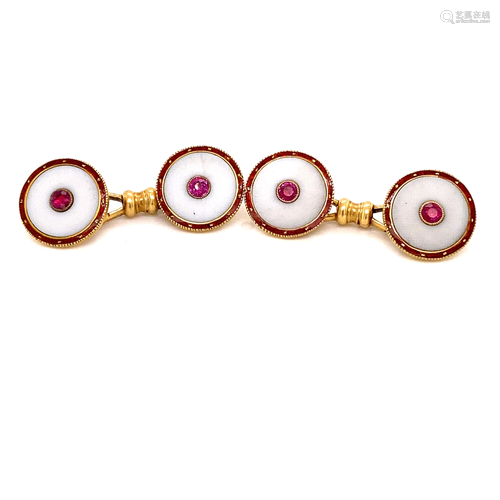 Edwardian 18k Enamel Rubies Cufflinks