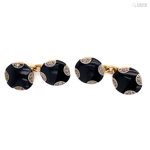 Art Deco 18k British Onyx Cufflinks