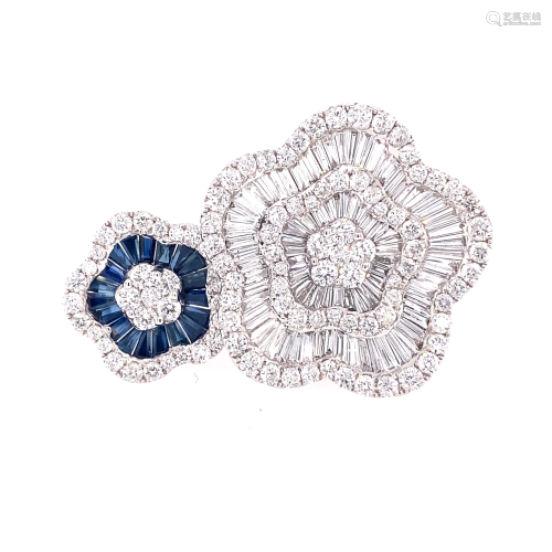 18K Diamond Sapphire Flowers Ring
