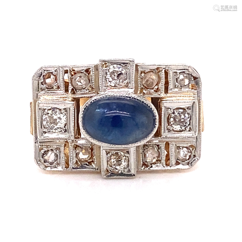 18k Early Art Deco Sapphire Diamond Ring