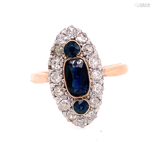 Edwardian 14k Diamond & Sapphire Ring