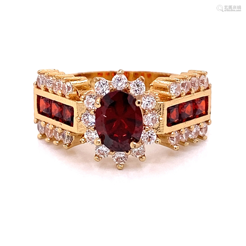 14k Diamond Garnet Ring