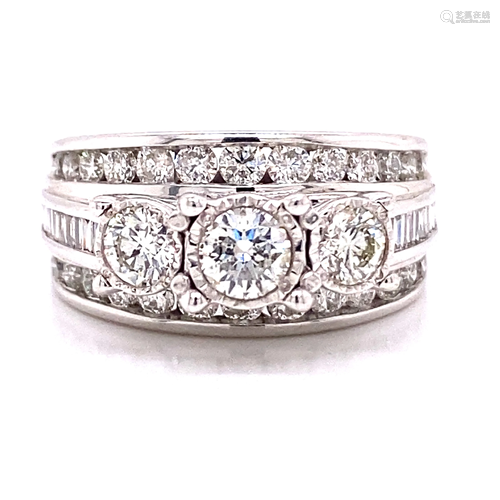 14k 3 Row Diamond Engagement Ring