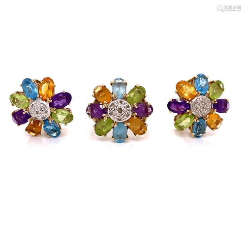 14k Multi Color Gem Flower Set