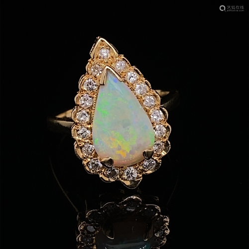 18k Diamond Opal Pear Shaped Ring