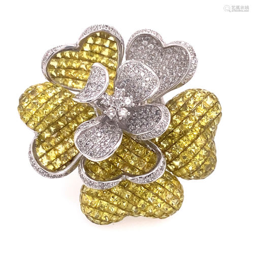 18K Diamond Yellow Sapphire Flower Ring