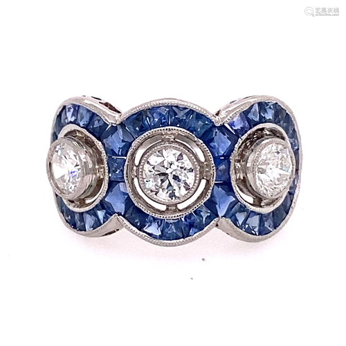 Platinum 3 Diamond Sapphire Ring