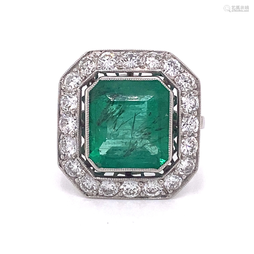 Platinum Diamond Emerald Ring