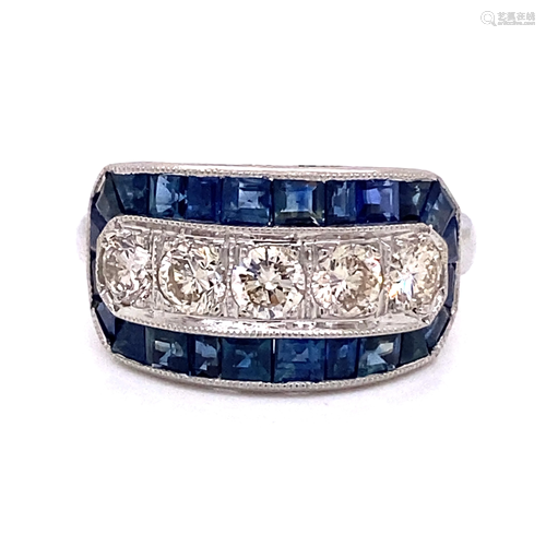 Platinum 5 Diamond Sapphire Ring