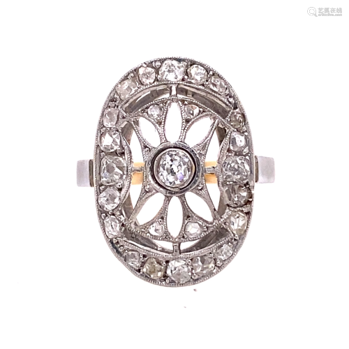 Platinum Gold Art Deco Diamond Round Ring