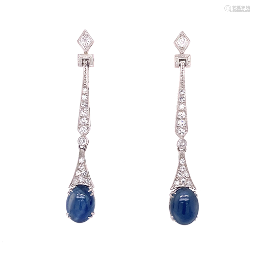 Platinum Diamond Sapphire Drop Earrings