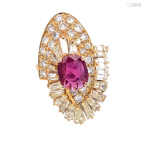 18K Diamond Ruby Retro Ring