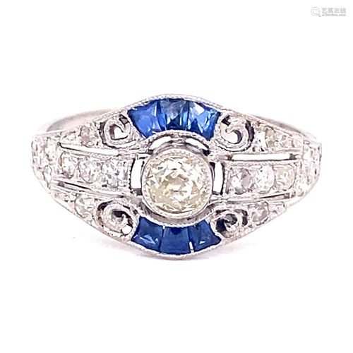 Platinum Diamond Sapphire Ring