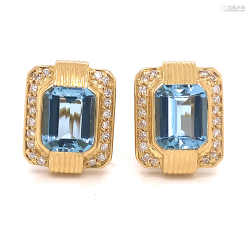 18k Aqua Diamond Clip Earrings