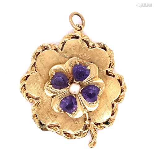 14k Retro Amethyst Clover Pendant