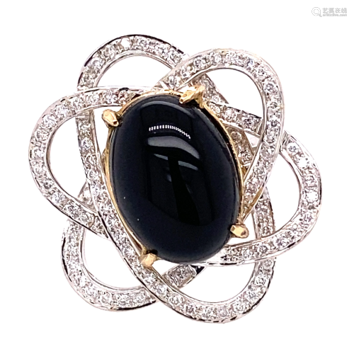 18k Diamond Black Jade Flower Ring